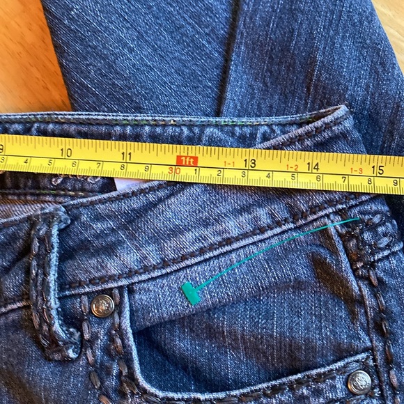 Wrangler Rock 47 Bootcut Jeans Womens 5/34 Blue Denim Cowgirl Chic Bling Distres - Picture 7 of 11
